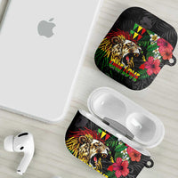 Hawaiian One Love AirPods Case Reggae Lion Tropical Plants and Kakau with Tribal Pattern