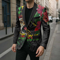 Hawaiian One Love Blazer Reggae Lion Tropical Plants and Kakau with Tribal Pattern