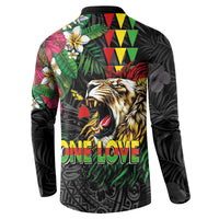 Hawaiian One Love Button Sweatshirt Reggae Lion Tropical Plants and Kakau with Tribal Pattern