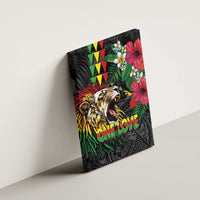 Hawaiian One Love Canvas Wall Art Reggae Lion Tropical Plants and Kakau with Tribal Pattern