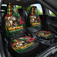 Hawaiian One Love Car Seat Cover Reggae Lion Tropical Plants and Kakau with Tribal Pattern