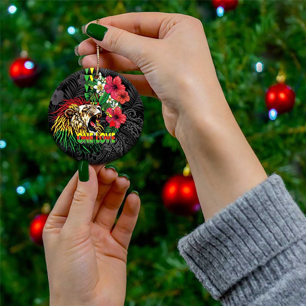 Hawaiian One Love Ceramic Ornament Reggae Lion Tropical Plants and Kakau with Tribal Pattern