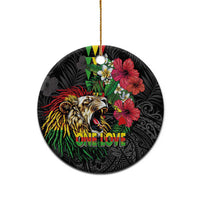 Hawaiian One Love Ceramic Ornament Reggae Lion Tropical Plants and Kakau with Tribal Pattern