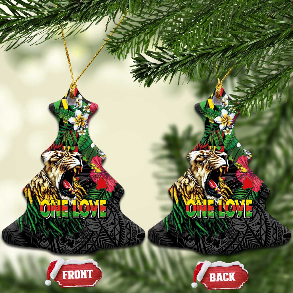 Hawaiian One Love Ceramic Ornament Reggae Lion Tropical Plants and Kakau with Tribal Pattern