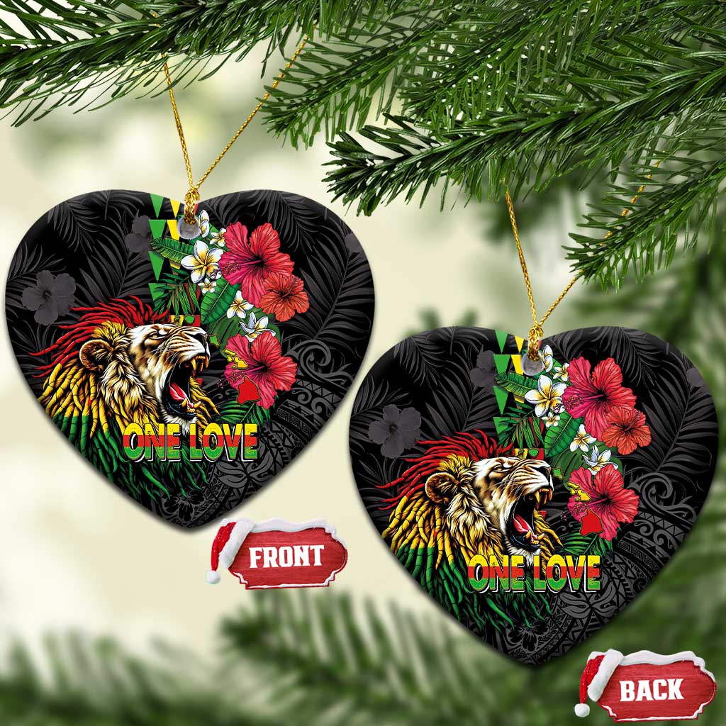 Hawaiian One Love Ceramic Ornament Reggae Lion Tropical Plants and Kakau with Tribal Pattern
