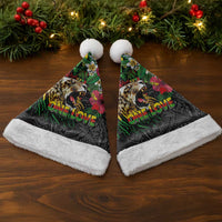 Hawaiian One Love Christmas Santa Hat Reggae Lion Tropical Plants and Kakau with Tribal Pattern