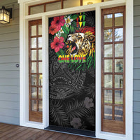 Hawaiian One Love Door Cover Reggae Lion Tropical Plants and Kakau with Tribal Pattern