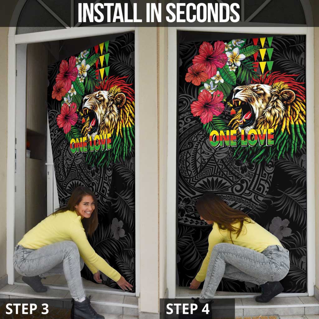 Hawaiian One Love Door Cover Reggae Lion Tropical Plants and Kakau with Tribal Pattern