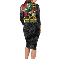 Hawaiian One Love Family Matching Long Sleeve Bodycon Dress and Hawaiian Shirt Reggae Lion Tropical Plants and Kakau with Tribal Pattern LT03 - Polynesian Pride