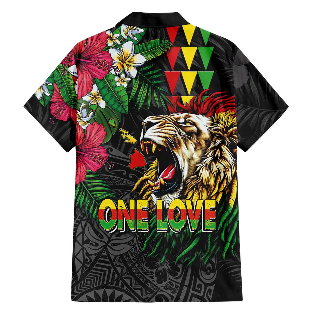 Hawaiian One Love Family Matching Off Shoulder Short Dress and Hawaiian Shirt Reggae Lion Tropical Plants and Kakau with Tribal Pattern LT03 - Polynesian Pride