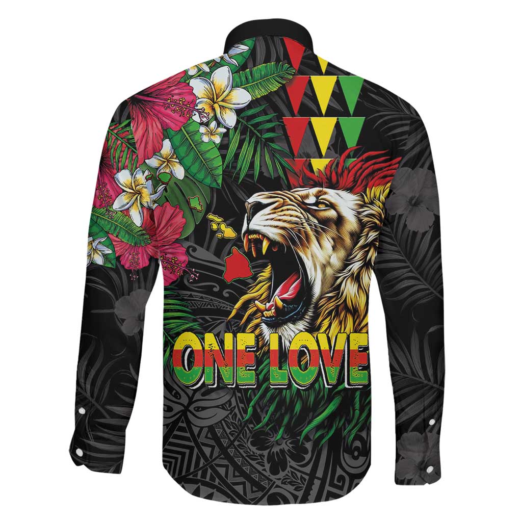 Hawaiian One Love Family Matching Off Shoulder Short Dress and Hawaiian Shirt Reggae Lion Tropical Plants and Kakau with Tribal Pattern LT03 - Polynesian Pride