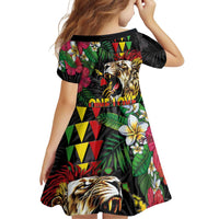 Hawaiian One Love Family Matching Tank Maxi Dress and Hawaiian Shirt Reggae Lion Tropical Plants and Kakau with Tribal Pattern LT03 - Polynesian Pride