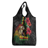 Hawaiian One Love Grocery Bag Reggae Lion Tropical Plants and Kakau with Tribal Pattern