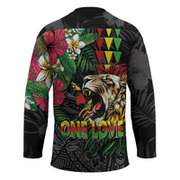 Hawaiian One Love Hockey Jersey Reggae Lion Tropical Plants and Kakau with Tribal Pattern