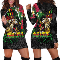 Hawaiian One Love Hoodie Dress Reggae Lion Tropical Plants and Kakau with Tribal Pattern