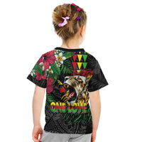 Hawaiian One Love Kid T Shirt Reggae Lion Tropical Plants and Kakau with Tribal Pattern