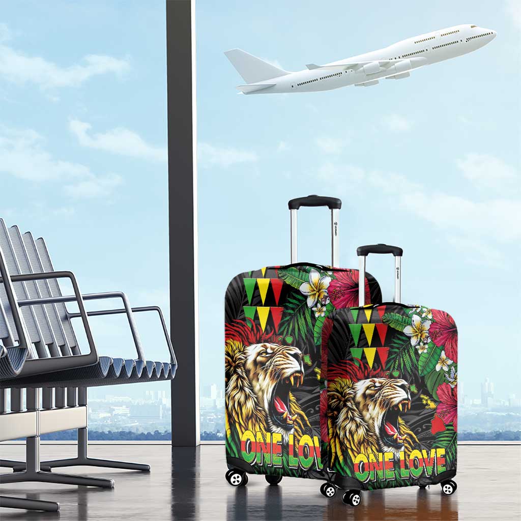 Hawaiian One Love Luggage Cover Reggae Lion Tropical Plants and Kakau with Tribal Pattern