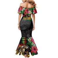 Hawaiian One Love Mermaid Dress Reggae Lion Tropical Plants and Kakau with Tribal Pattern