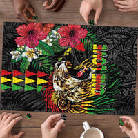 Hawaiian One Love Puzzle Reggae Lion Tropical Plants and Kakau with Tribal Pattern