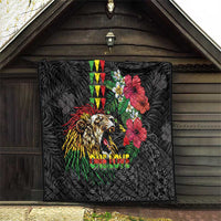 Hawaiian One Love Quilt Reggae Lion Tropical Plants and Kakau with Tribal Pattern