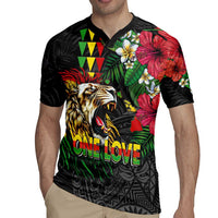 Hawaiian One Love Rugby Jersey Reggae Lion Tropical Plants and Kakau with Tribal Pattern