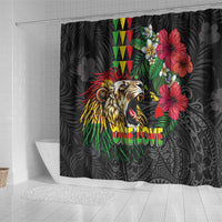 Hawaiian One Love Shower Curtain Reggae Lion Tropical Plants and Kakau with Tribal Pattern