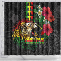Hawaiian One Love Shower Curtain Reggae Lion Tropical Plants and Kakau with Tribal Pattern