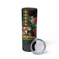 Hawaiian One Love Skinny Tumbler Reggae Lion Tropical Plants and Kakau with Tribal Pattern