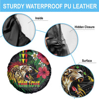 Hawaiian One Love Spare Tire Cover Reggae Lion Tropical Plants and Kakau with Tribal Pattern