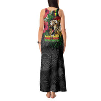 Hawaiian One Love Tank Maxi Dress Reggae Lion Tropical Plants and Kakau with Tribal Pattern