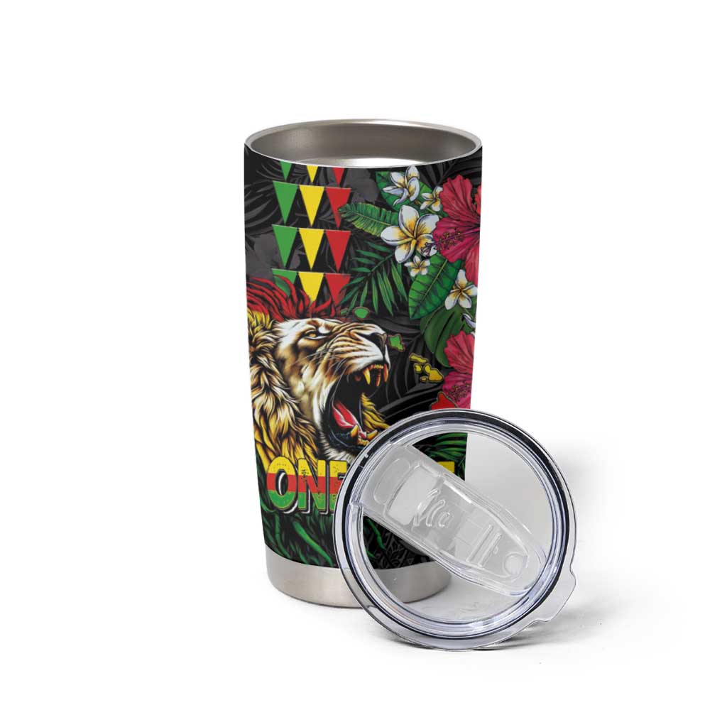 Hawaiian One Love Tumbler Cup Reggae Lion Tropical Plants and Kakau with Tribal Pattern