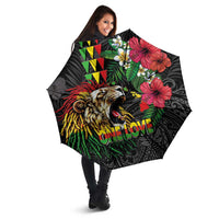 Hawaiian One Love Umbrella Reggae Lion Tropical Plants and Kakau with Tribal Pattern