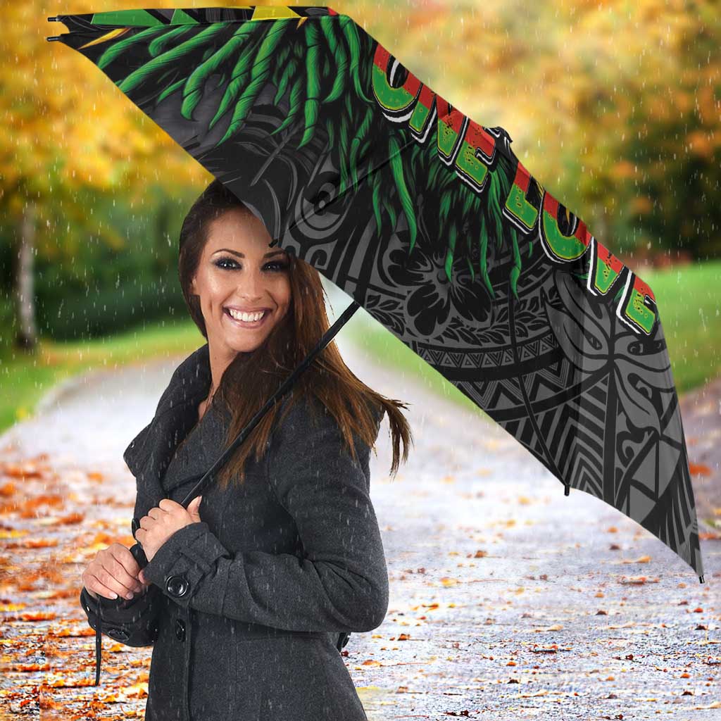 Hawaiian One Love Umbrella Reggae Lion Tropical Plants and Kakau with Tribal Pattern