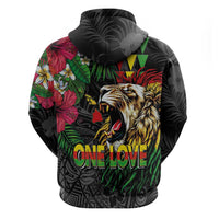 Hawaiian One Love Zip Hoodie Reggae Lion Tropical Plants and Kakau with Tribal Pattern