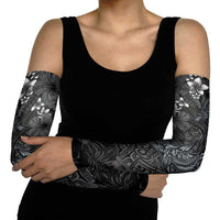Hawaiian Tropical Plants and Tribal Whales Arm Sleeves Polynesian Art Tattoo Grayscale