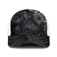 Hawaiian Tropical Plants and Tribal Whales Baseball Net Cap Polynesian Art Tattoo Grayscale