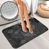 Hawaiian Tropical Plants and Tribal Whales Bathroom Set Polynesian Art Tattoo Grayscale