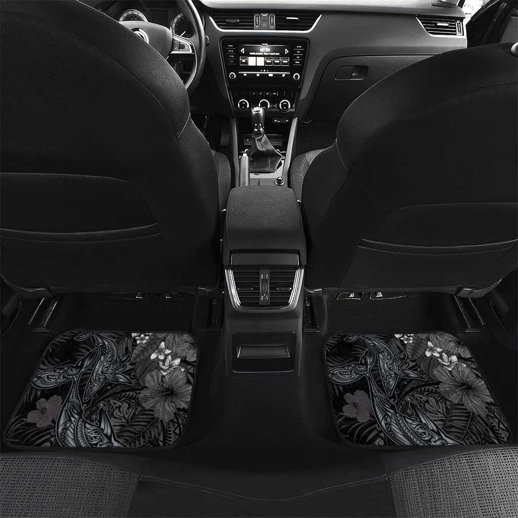Hawaiian Tropical Plants and Tribal Whales Car Mats Polynesian Art Tattoo Grayscale