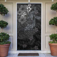 Hawaiian Tropical Plants and Tribal Whales Door Cover Polynesian Art Tattoo Grayscale