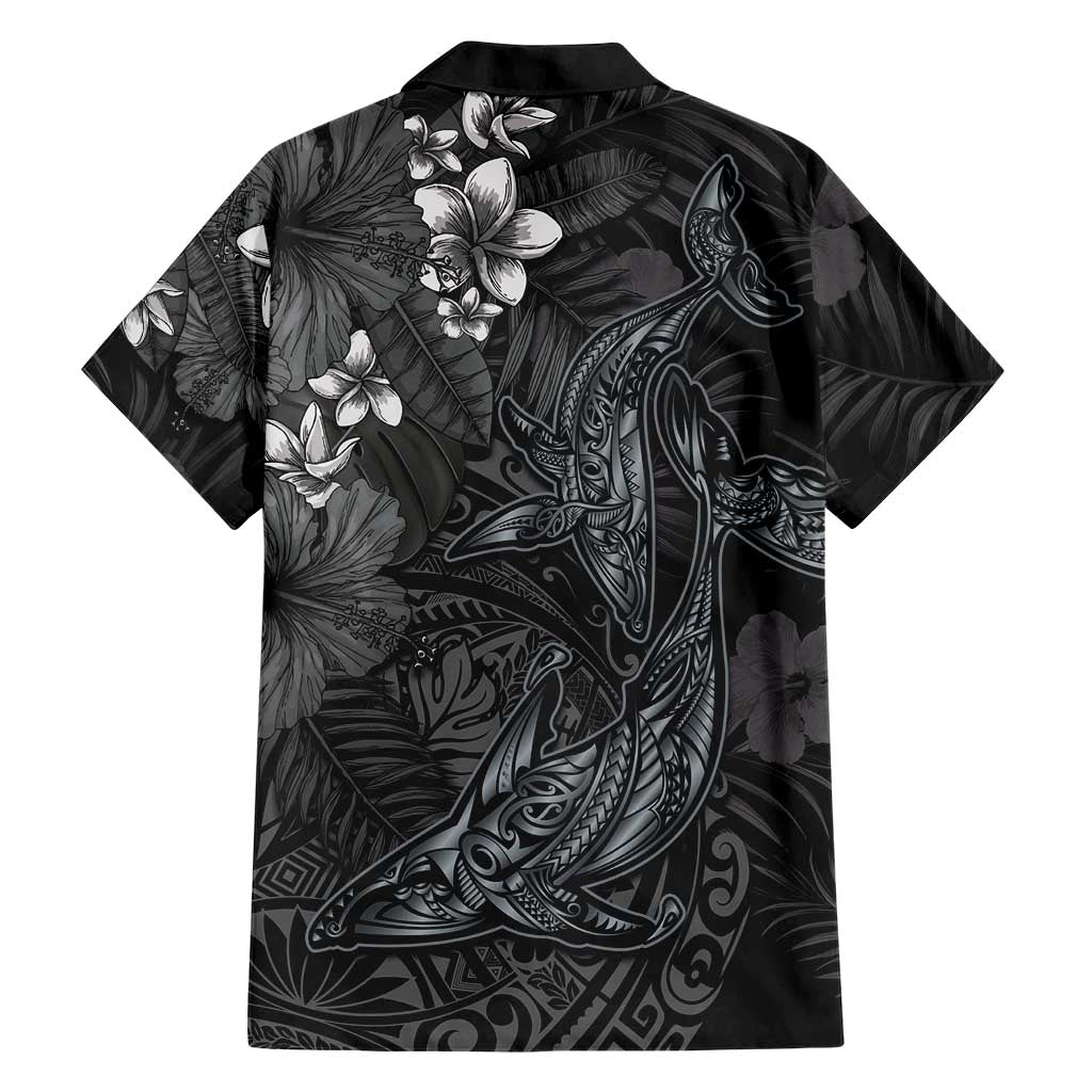 Hawaiian Tropical Plants and Tribal Whales Family Matching Mermaid Dress and Hawaiian Shirt Polynesian Art Tattoo Grayscale LT03 - Polynesian Pride