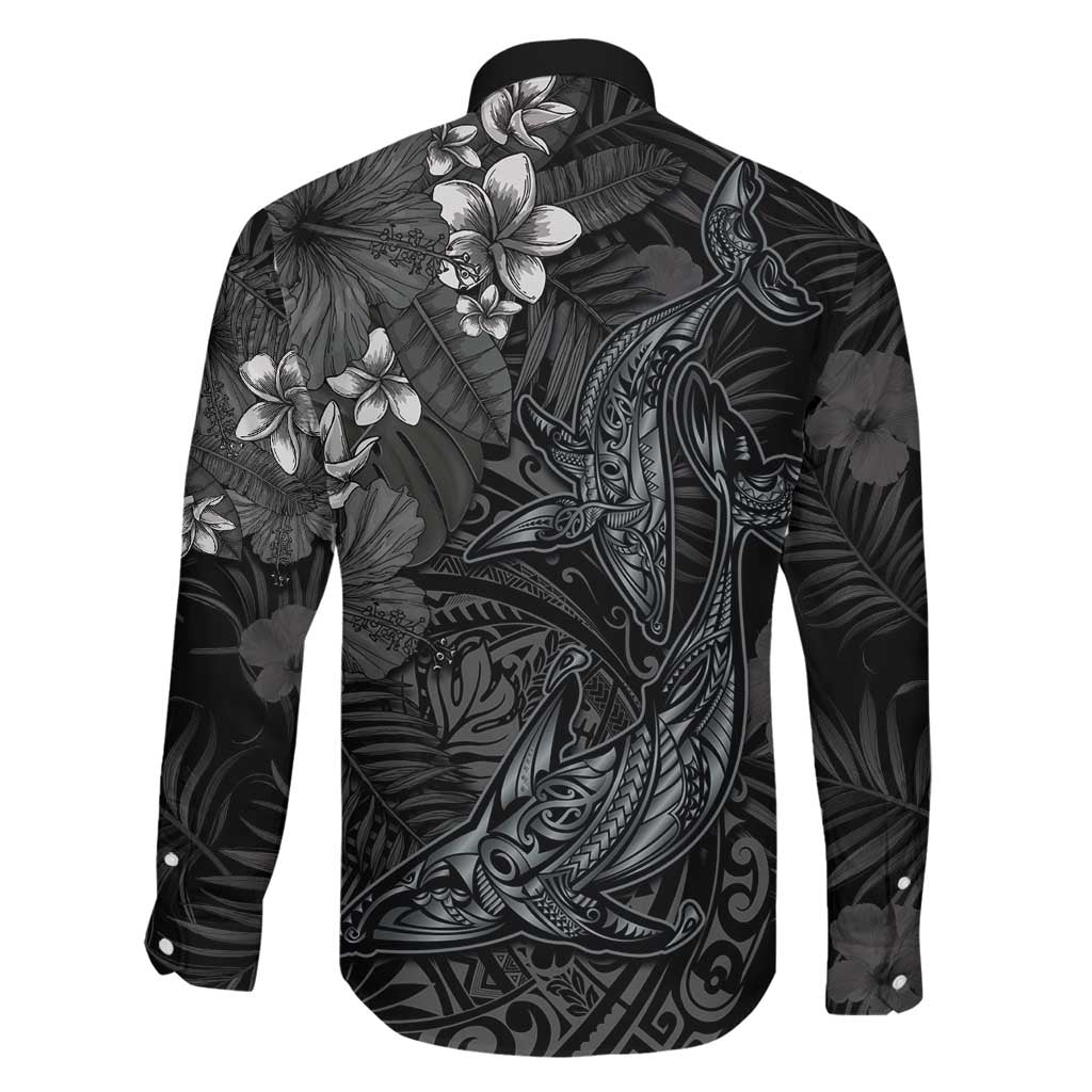 Hawaiian Tropical Plants and Tribal Whales Family Matching Puletasi and Hawaiian Shirt Polynesian Art Tattoo Grayscale LT03 - Polynesian Pride