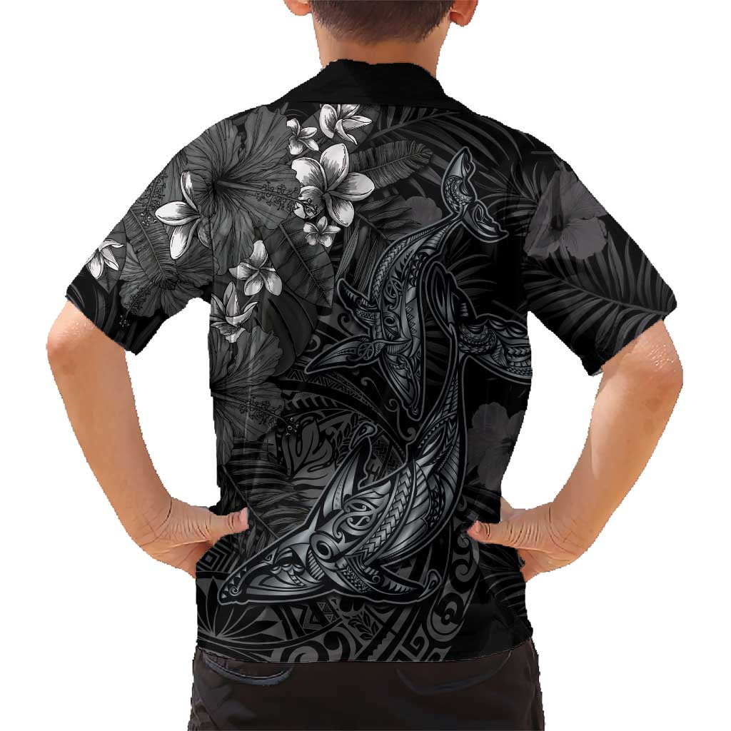 Hawaiian Tropical Plants and Tribal Whales Family Matching Summer Maxi Dress and Hawaiian Shirt Polynesian Art Tattoo Grayscale LT03 - Polynesian Pride