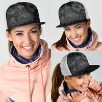 Hawaiian Tropical Plants and Tribal Whales Mesh Trucker Cap Polynesian Art Tattoo Grayscale