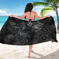 Hawaiian Tropical Plants and Tribal Whales Sarong Polynesian Art Tattoo Grayscale