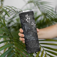 Hawaiian Tropical Plants and Tribal Whales Skinny Tumbler Polynesian Art Tattoo Grayscale LT03 - Polynesian Pride