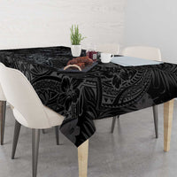 Hawaiian Tropical Plants and Tribal Whales Tablecloth Polynesian Art Tattoo Grayscale