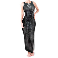 Hawaiian Tropical Plants and Tribal Whales Tank Maxi Dress Polynesian Art Tattoo Grayscale LT03 Women Black - Polynesian Pride