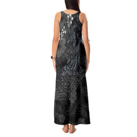 Hawaiian Tropical Plants and Tribal Whales Tank Maxi Dress Polynesian Art Tattoo Grayscale LT03 - Polynesian Pride