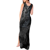 Hawaiian Tropical Plants and Tribal Whales Tank Maxi Dress Polynesian Art Tattoo Grayscale LT03 - Polynesian Pride
