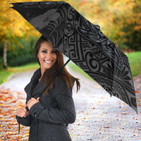 Hawaiian Tropical Plants and Tribal Whales Umbrella Polynesian Art Tattoo Grayscale